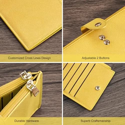 Travelambo RFID Wallet Women Large Size Bifold Multi Card Wallet Case with Zipper Pocket, 15 Card Slots, Yellow | Genuine Leather, RFID Blocking thumbnail 6