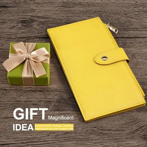 Travelambo RFID Wallet Women Large Size Bifold Multi Card Wallet Case with Zipper Pocket, 15 Card Slots, Yellow | Genuine Leather, RFID Blocking thumbnail 7