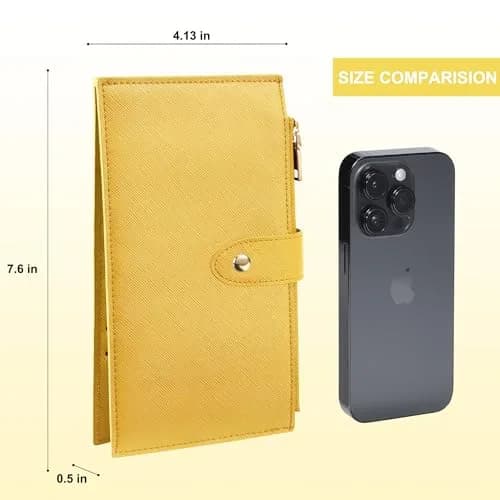 Travelambo RFID Wallet Women Large Size Bifold Multi Card Wallet Case with Zipper Pocket, 15 Card Slots, Yellow | Genuine Leather, RFID Blocking thumbnail 2