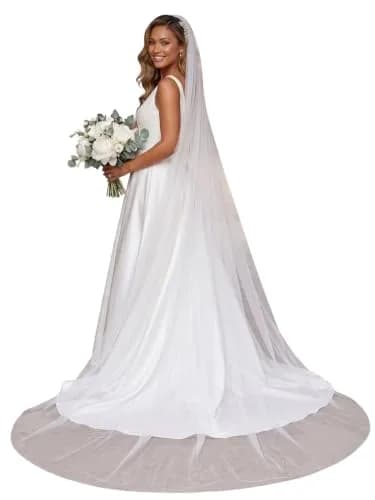 EllieWely 1 Tier Plain Tulle Wedding Bridal Veil Ivory 3M | Classic Elegant Bridal Accessory thumbnail 1