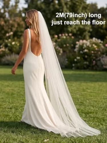 EllieWely 1 Tier Plain Tulle Wedding Bridal Veil Ivory 3M | Classic Elegant Bridal Accessory thumbnail 4
