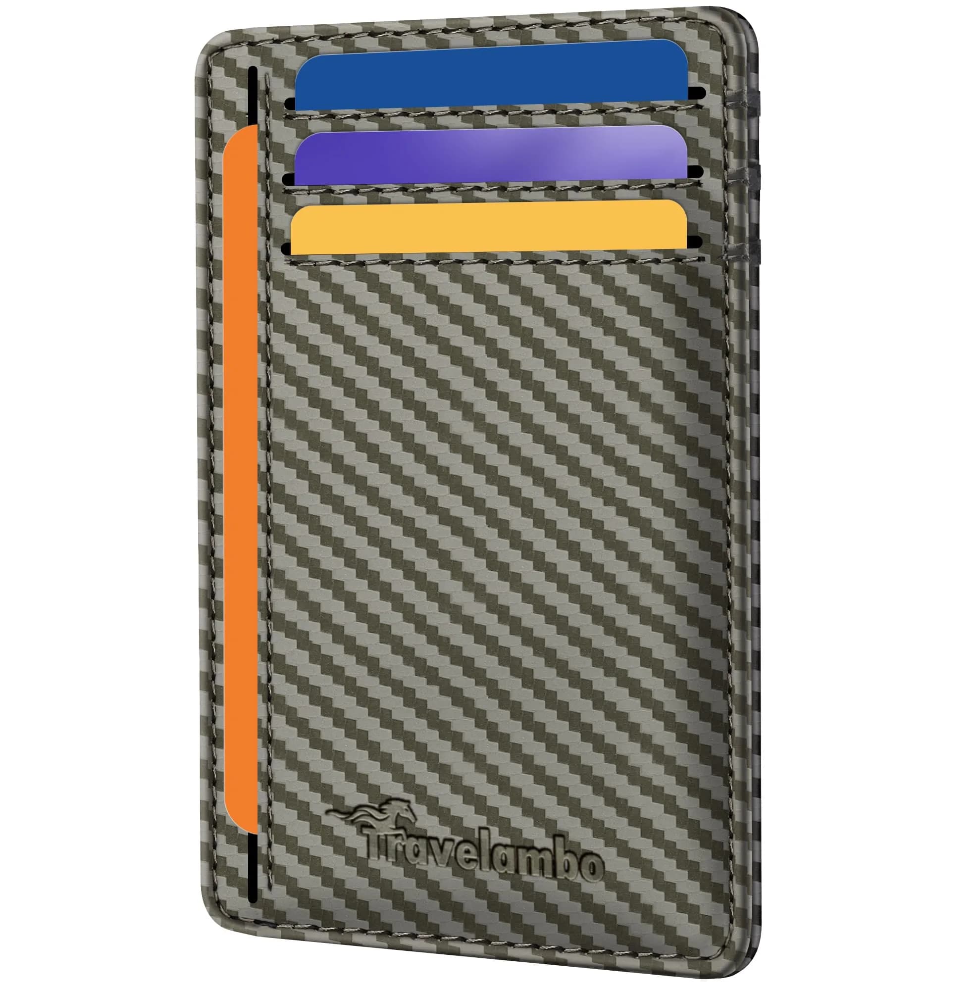 Travelambo Slim Minimalist Wallet for Men, RFID Blocking Credit Card Holder, Front Pocket ID Card Case, Blue | 8.2cm (3.3" X 4.1") — Gray