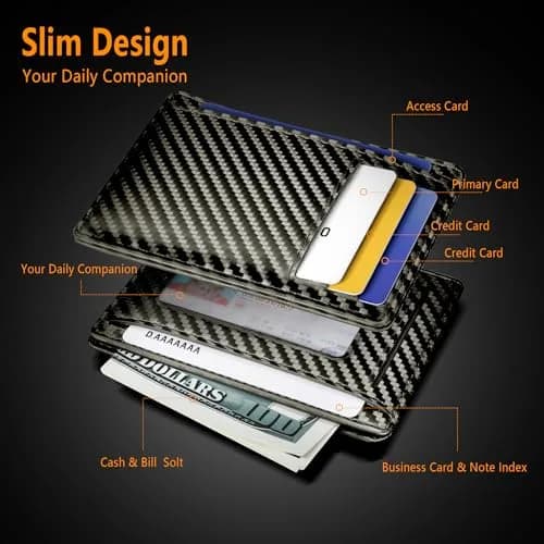 Travelambo Slim Minimalist Wallet for Men, RFID Blocking Credit Card Holder, Front Pocket ID Card Case, Black | 8.38 cm x 10.41 cm x 0.3 cm thumbnail 4