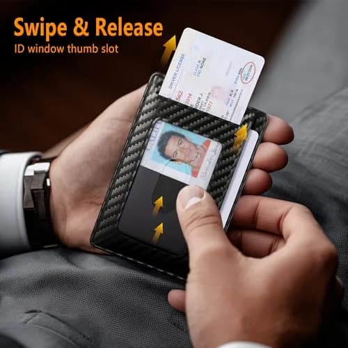 Travelambo Slim Minimalist Wallet for Men, RFID Blocking Credit Card Holder, Front Pocket ID Card Case, Black | 8.38 cm x 10.41 cm x 0.3 cm thumbnail 6