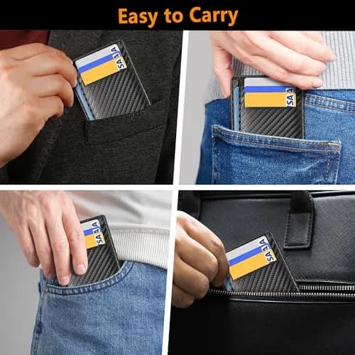 Travelambo Slim Minimalist Wallet for Men, RFID Blocking Credit Card Holder, Front Pocket ID Card Case, Black | 8.38 cm x 10.41 cm x 0.3 cm thumbnail 8