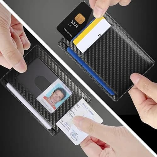 Travelambo Slim Minimalist Wallet for Men, RFID Blocking Credit Card Holder, Front Pocket ID Card Case, Black | 8.38 cm x 10.41 cm x 0.3 cm thumbnail 9
