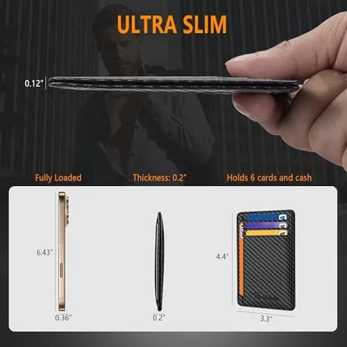 Travelambo Slim Minimalist Wallet for Men, RFID Blocking Credit Card Holder, Front Pocket ID Card Case, Black | 8.38 cm x 10.41 cm x 0.3 cm thumbnail 3