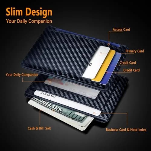 Travelambo Slim Minimalist Wallet for Men, RFID Blocking Front Pocket Card Holder, Navy Blue | Lightweight & Durable Faux Leather thumbnail 4