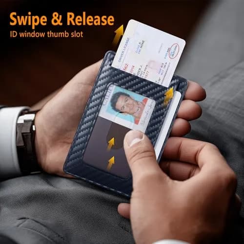 Travelambo Slim Minimalist Wallet for Men, RFID Blocking Front Pocket Card Holder, Navy Blue | Lightweight & Durable Faux Leather thumbnail 6