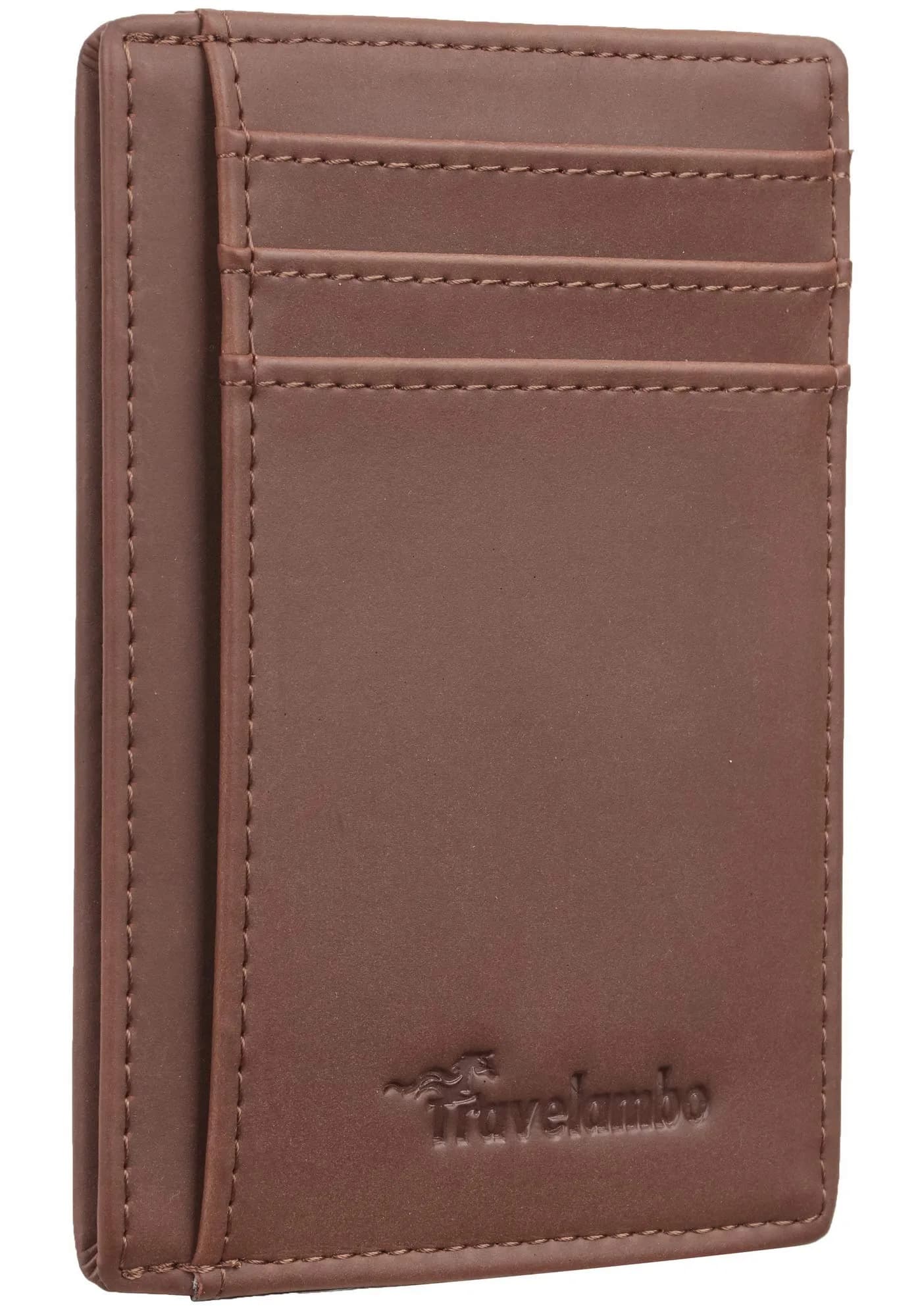 Travelambo Slim Minimalist Leather Wallet RFID Blocking Front Pocket 0.12" (3.3" x 4.1") | Genuine Leather, 6 Card Slots — CH Deep Brown