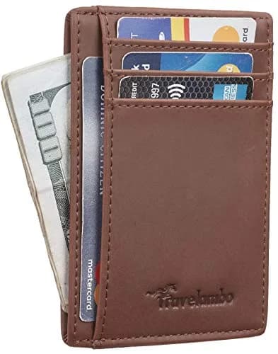 Travelambo Slim Minimalist Leather Wallet RFID Blocking Front Pocket 0.12" (3.3" x 4.1") | Genuine Leather, 6 Card Slots thumbnail 2