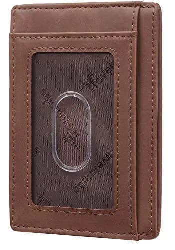 Travelambo Slim Minimalist Leather Wallet RFID Blocking Front Pocket 0.12" (3.3" x 4.1") | Genuine Leather, 6 Card Slots thumbnail 3