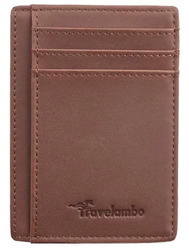 Travelambo Slim Minimalist Leather Wallet RFID Blocking Front Pocket 0.12" (3.3" x 4.1") | Genuine Leather, 6 Card Slots thumbnail 4
