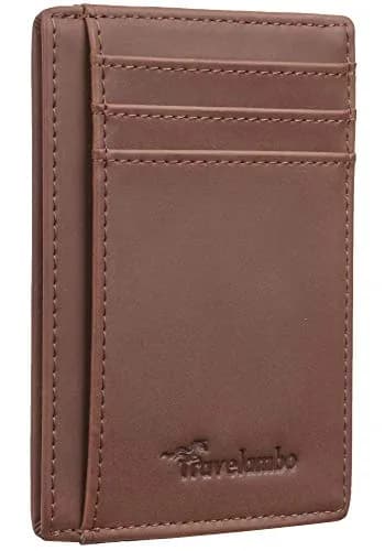 Travelambo Slim Minimalist Leather Wallet RFID Blocking Front Pocket 0.12" (3.3" x 4.1") | Genuine Leather, 6 Card Slots - main product image