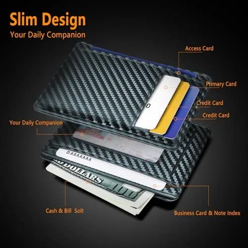 Travelambo Slim Minimalist Wallet for Men, RFID Blocking Credit Card Holder, Front Pocket ID Card Case, Blue | 8.2cm (3.3" X 4.1") thumbnail 4