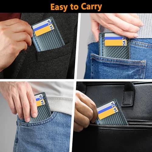 Travelambo Slim Minimalist Wallet for Men, RFID Blocking Credit Card Holder, Front Pocket ID Card Case, Blue | 8.2cm (3.3" X 4.1") thumbnail 8