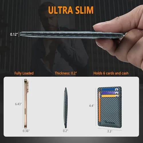 Travelambo Slim Minimalist Wallet for Men, RFID Blocking Credit Card Holder, Front Pocket ID Card Case, Blue | 8.2cm (3.3" X 4.1") thumbnail 3