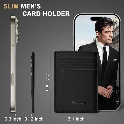 Travelambo Slim Wallet Front Pocket Minimalist Leather RFID Blocking 0.12 inch Thick thumbnail 5