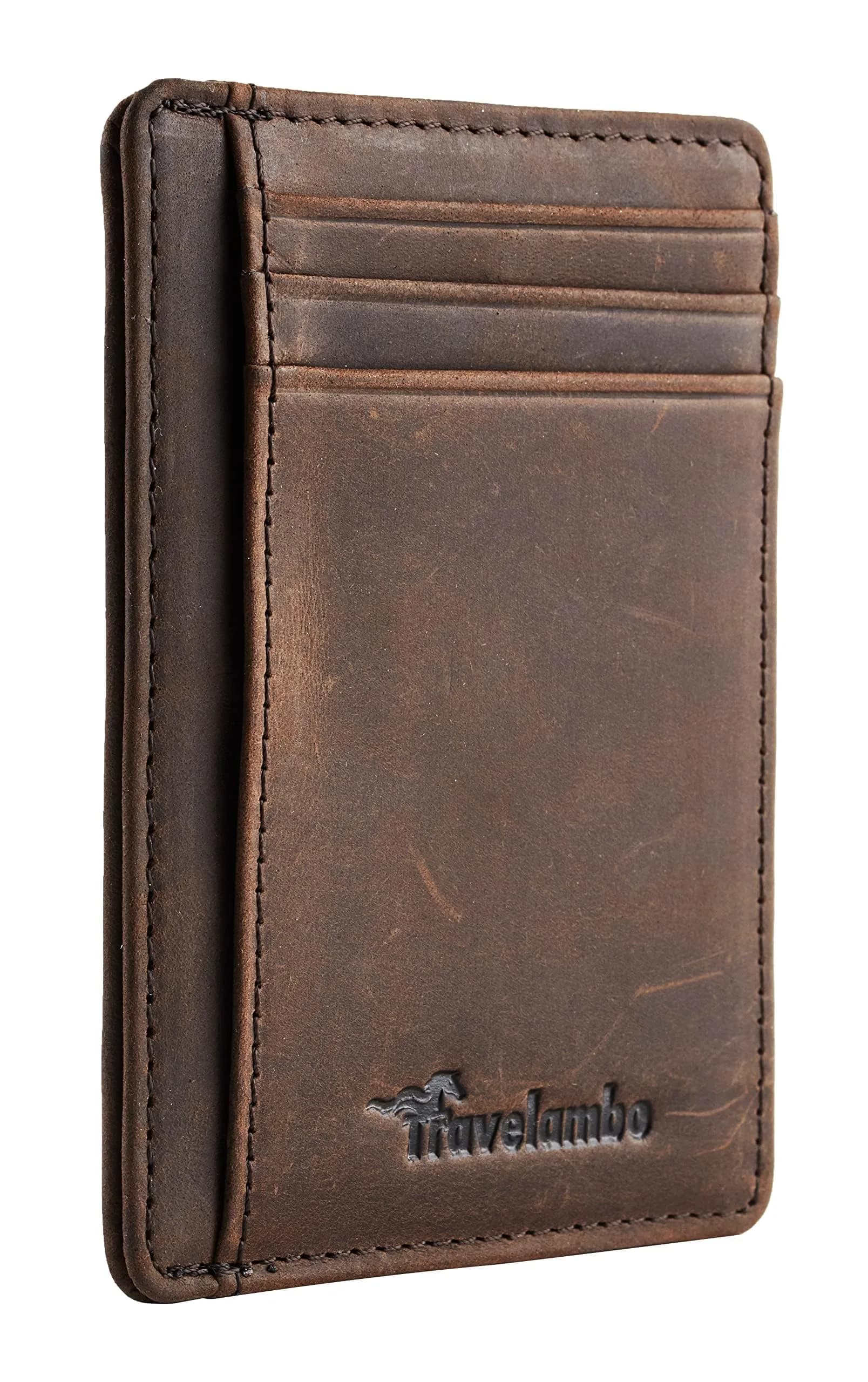 Travelambo Slim Leather Wallet Front Pocket RFID Blocking 0.12" (3.1" x 4.4" x 0.12") | Minimalist Card Holder for Men