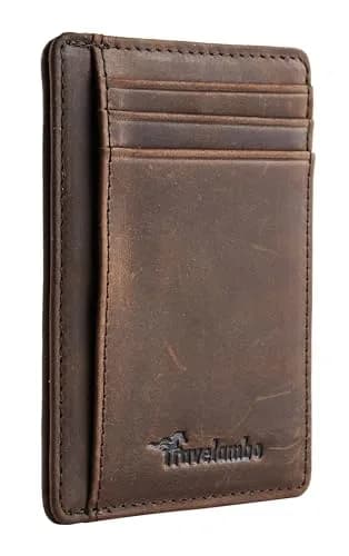 Travelambo Slim Leather Wallet Front Pocket RFID Blocking 0.12" (3.1" x 4.4" x 0.12") | Minimalist Card Holder for Men thumbnail 1