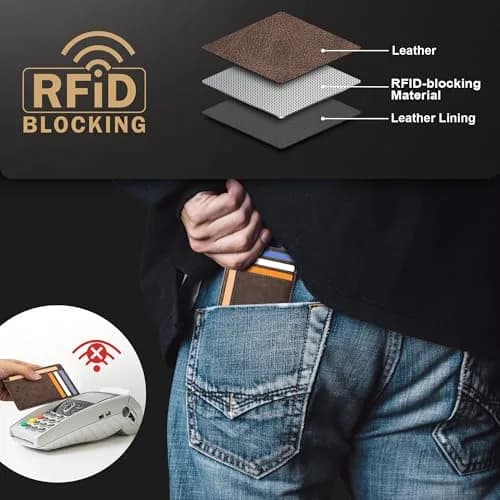 Travelambo Slim Leather Wallet Front Pocket RFID Blocking 0.12" (3.1" x 4.4" x 0.12") | Minimalist Card Holder for Men thumbnail 6