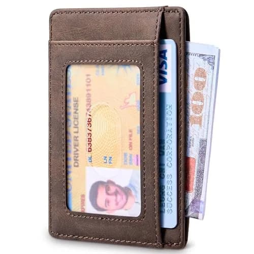 Travelambo Slim Leather Wallet Front Pocket RFID Blocking 0.12" (3.1" x 4.4" x 0.12") | Minimalist Card Holder for Men thumbnail 2