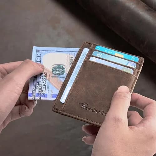 Travelambo Slim Leather Wallet Front Pocket RFID Blocking 0.12" (3.1" x 4.4" x 0.12") | Minimalist Card Holder for Men thumbnail 3