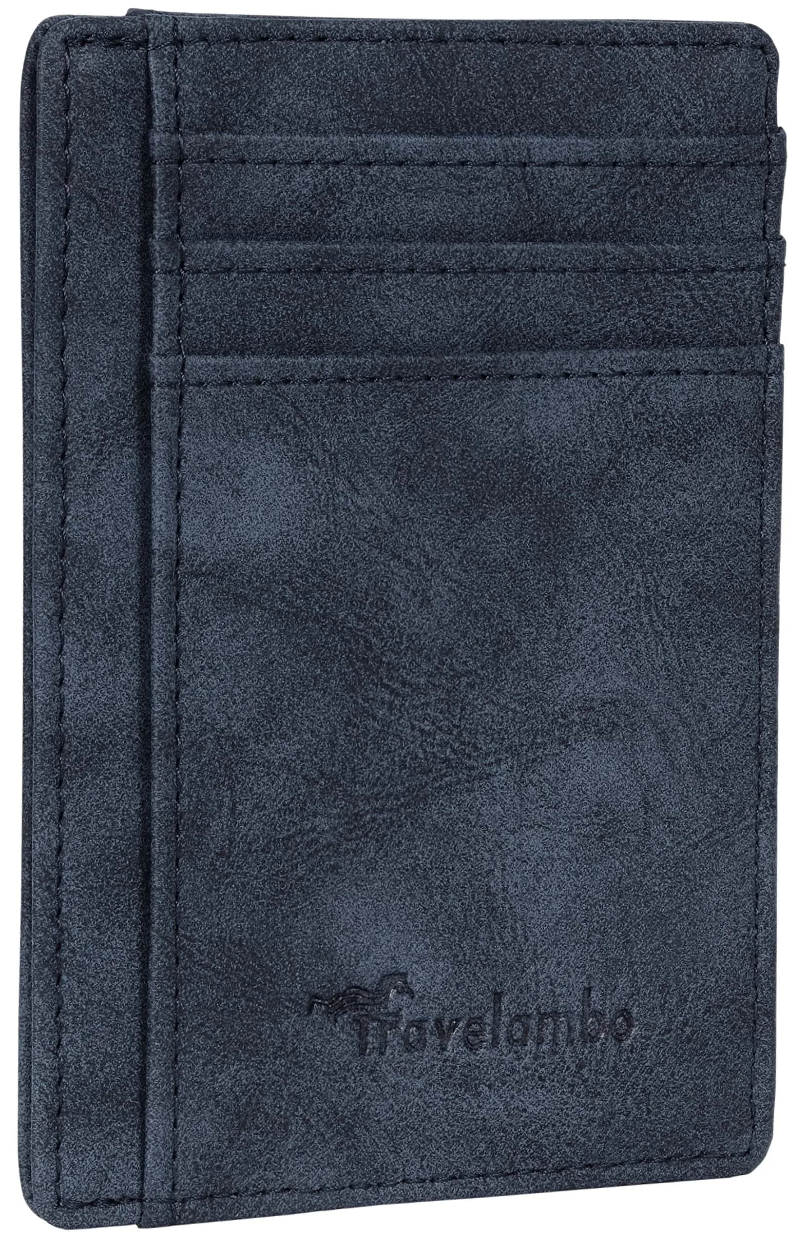 Travelambo Slim Wallet Front Pocket Minimalist Leather RFID Blocking Medium Size | Compact & Secure — Navy Blue
