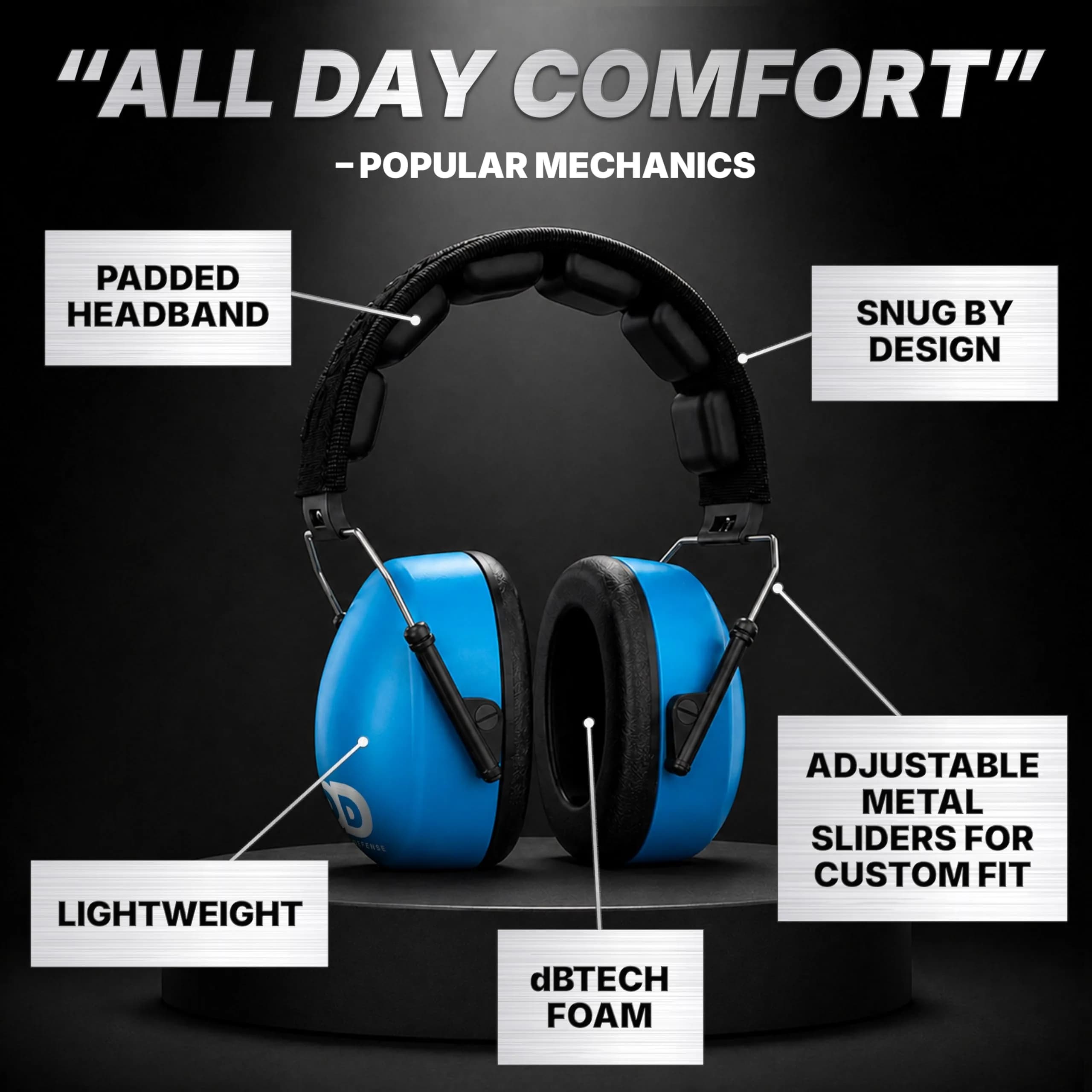 Decibel Defense 37 dB NRR Blue Safety Earmuffs | Superior Noise Reduction for Shooting & Construction - view 4