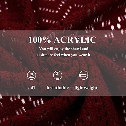 sy soul young Knit Shawl Wrap for Women Ladies Fringe Poncho Cape One Size Burgundy | Casual Loose Winter Summer thumbnail 7
