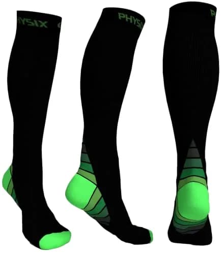 Physix Gear Sport Compression Socks L/XL Black/Green | Graduated Compression for Circulation & Athletic Support thumbnail 1