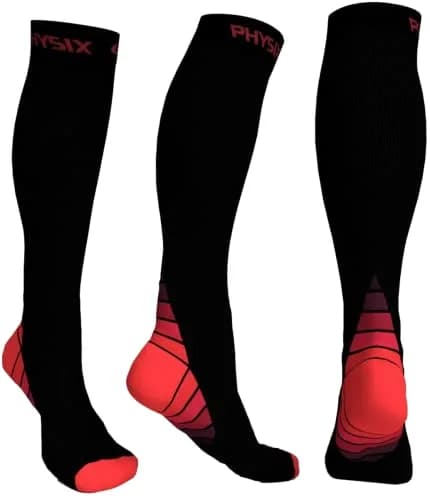 Physix Gear Sport Compression Socks Black/Red L/XL | Graduated Compression for Circulation & Travel thumbnail 1
