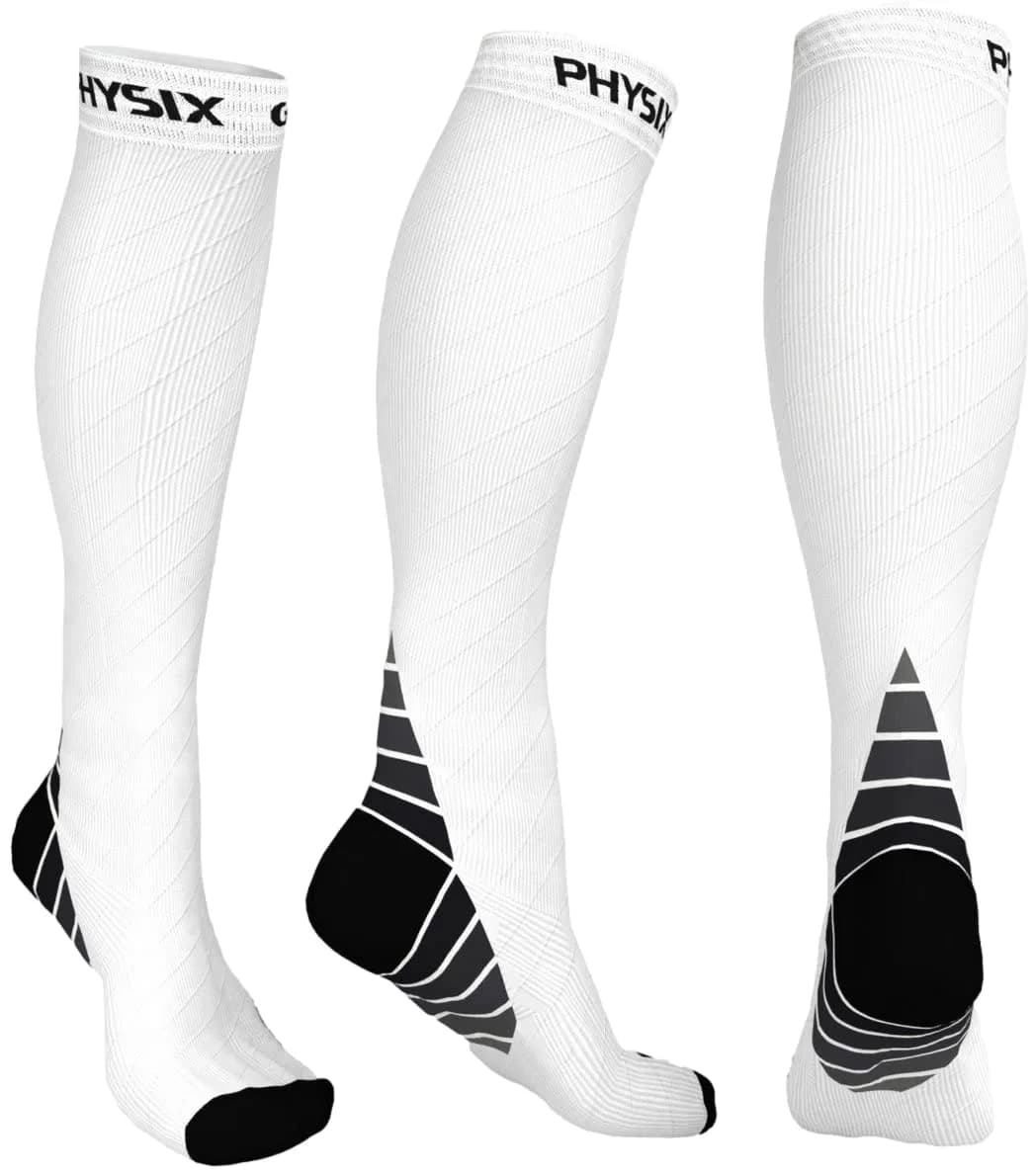Physix Gear Compression Socks White L/XL | Support Circulation & Blood Flow (115 chars) — White