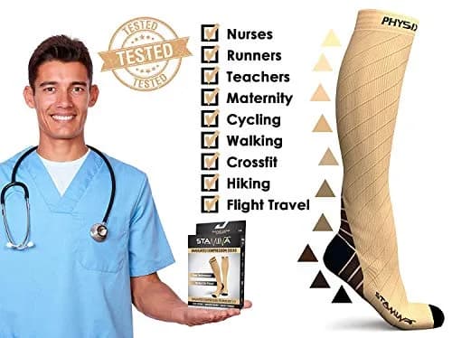 Physix Gear Compression Socks - Best Men & Women Support for Circulation, Running, Nurses, Athletic Use, Blood Pressure, Nude/Beige | S/M thumbnail 5