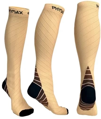 Physix Gear Compression Socks - Best Men & Women Support for Circulation, Running, Nurses, Athletic Use, Blood Pressure, Nude/Beige | S/M - main product image