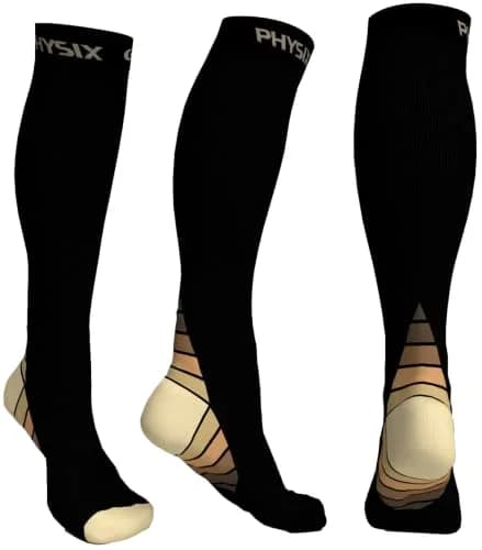 Physix Gear Sport Compression Socks - Graduated Support for Circulation, Swelling, Travel, Nurses, Athletes - Black/Beige, S/M (2-Pack) - main product image