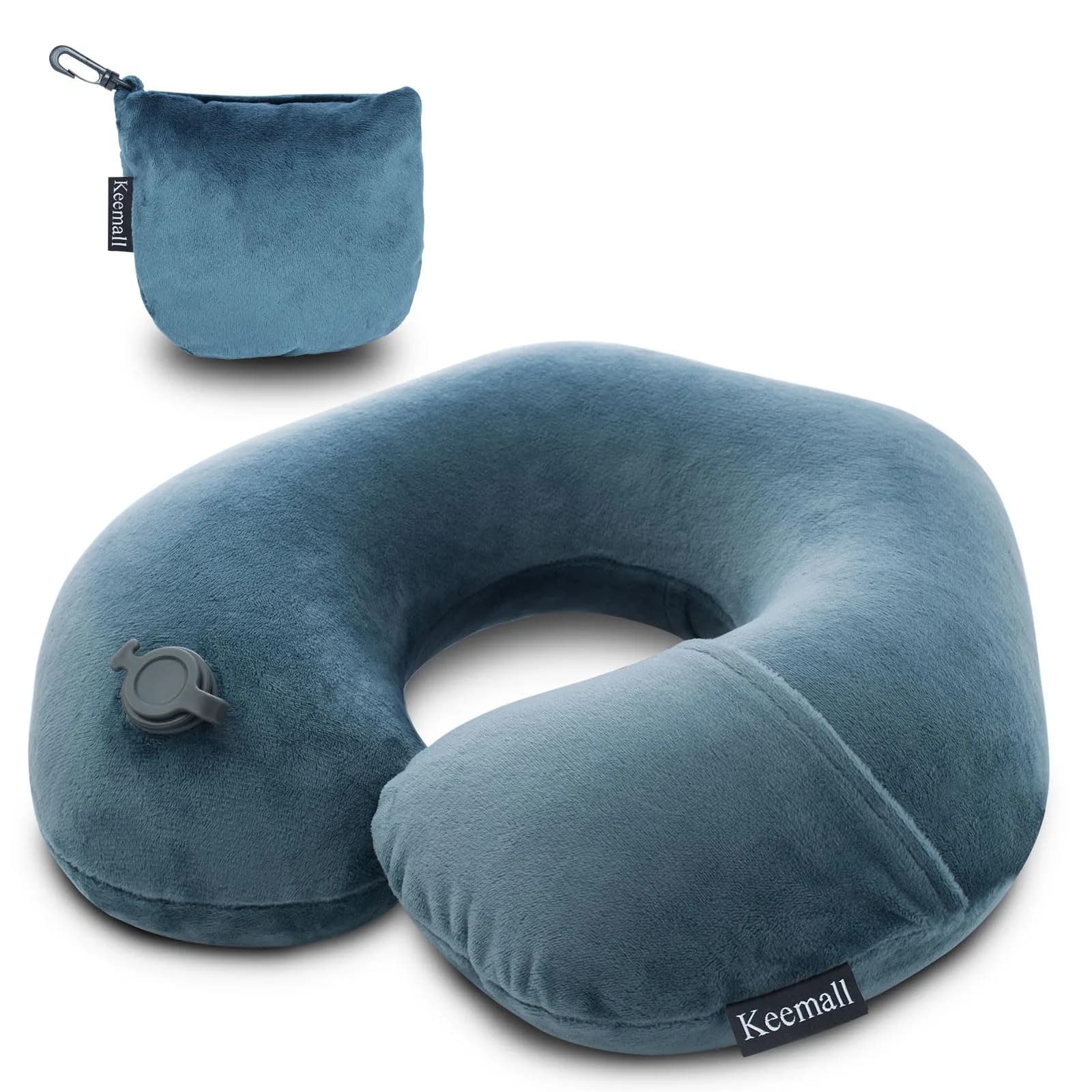 Keemall Portable Inflatable Travel Neck Pillow for Airplane, Car & Office | Micro-Velvet, Ergonomic U-Shape, Washable Cover