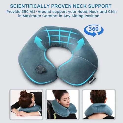 Keemall Portable Inflatable Travel Neck Pillow for Airplane, Car & Office | Micro-Velvet, Ergonomic U-Shape, Washable Cover thumbnail 4