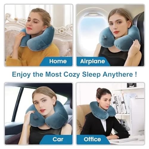 Keemall Portable Inflatable Travel Neck Pillow for Airplane, Car & Office | Micro-Velvet, Ergonomic U-Shape, Washable Cover thumbnail 5