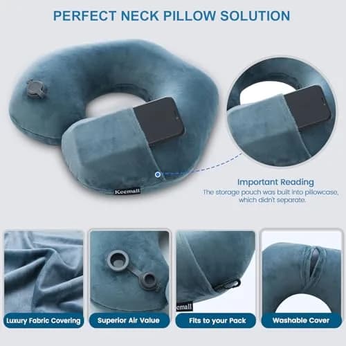 Keemall Portable Inflatable Travel Neck Pillow for Airplane, Car & Office | Micro-Velvet, Ergonomic U-Shape, Washable Cover thumbnail 6