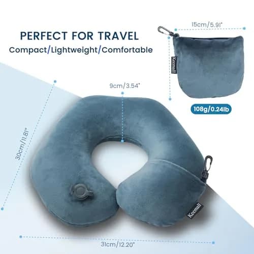 Keemall Portable Inflatable Travel Neck Pillow for Airplane, Car & Office | Micro-Velvet, Ergonomic U-Shape, Washable Cover thumbnail 8