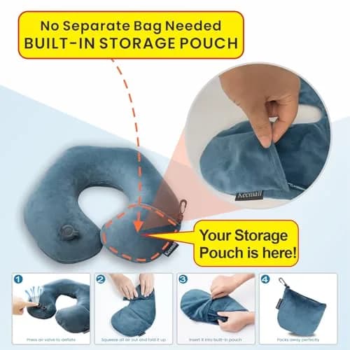 Keemall Portable Inflatable Travel Neck Pillow for Airplane, Car & Office | Micro-Velvet, Ergonomic U-Shape, Washable Cover thumbnail 2