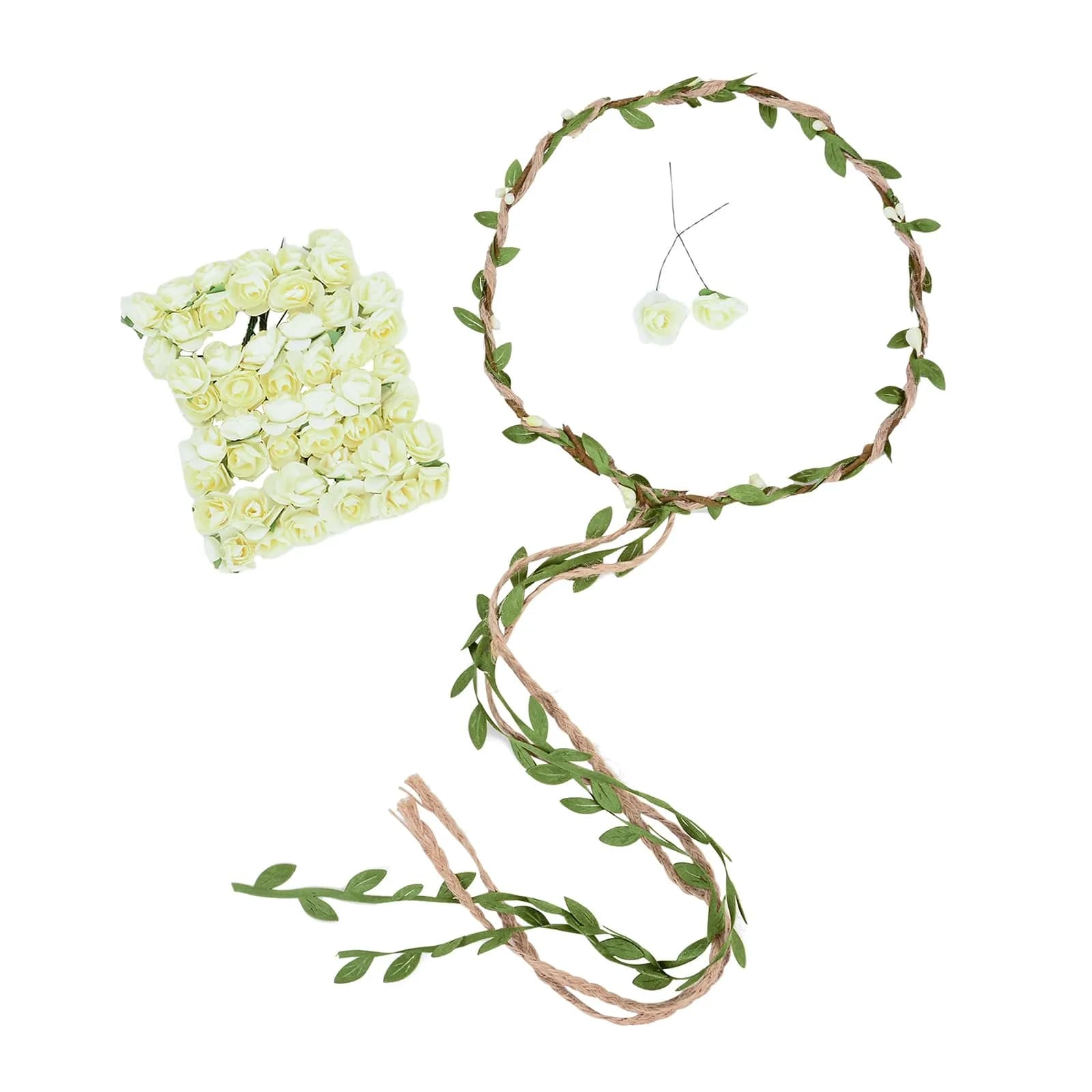 DDazzling Flower Crown Floral Wreath Headband Ivory | Elegant Floral Accessory for Girls & Women — Ivory