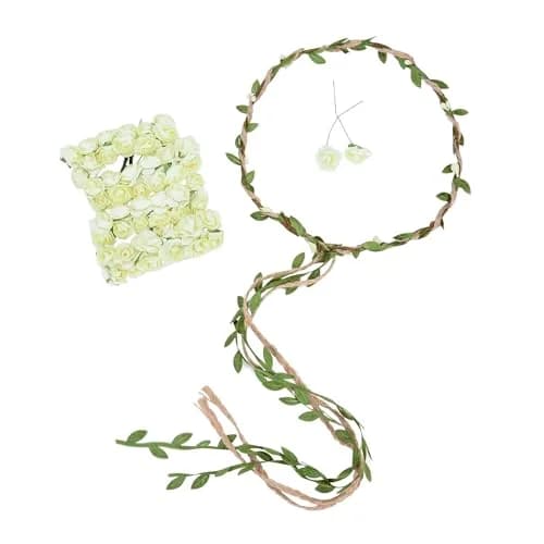 DDazzling Flower Crown Floral Wreath Headband Ivory | Elegant Floral Accessory for Girls & Women thumbnail 1