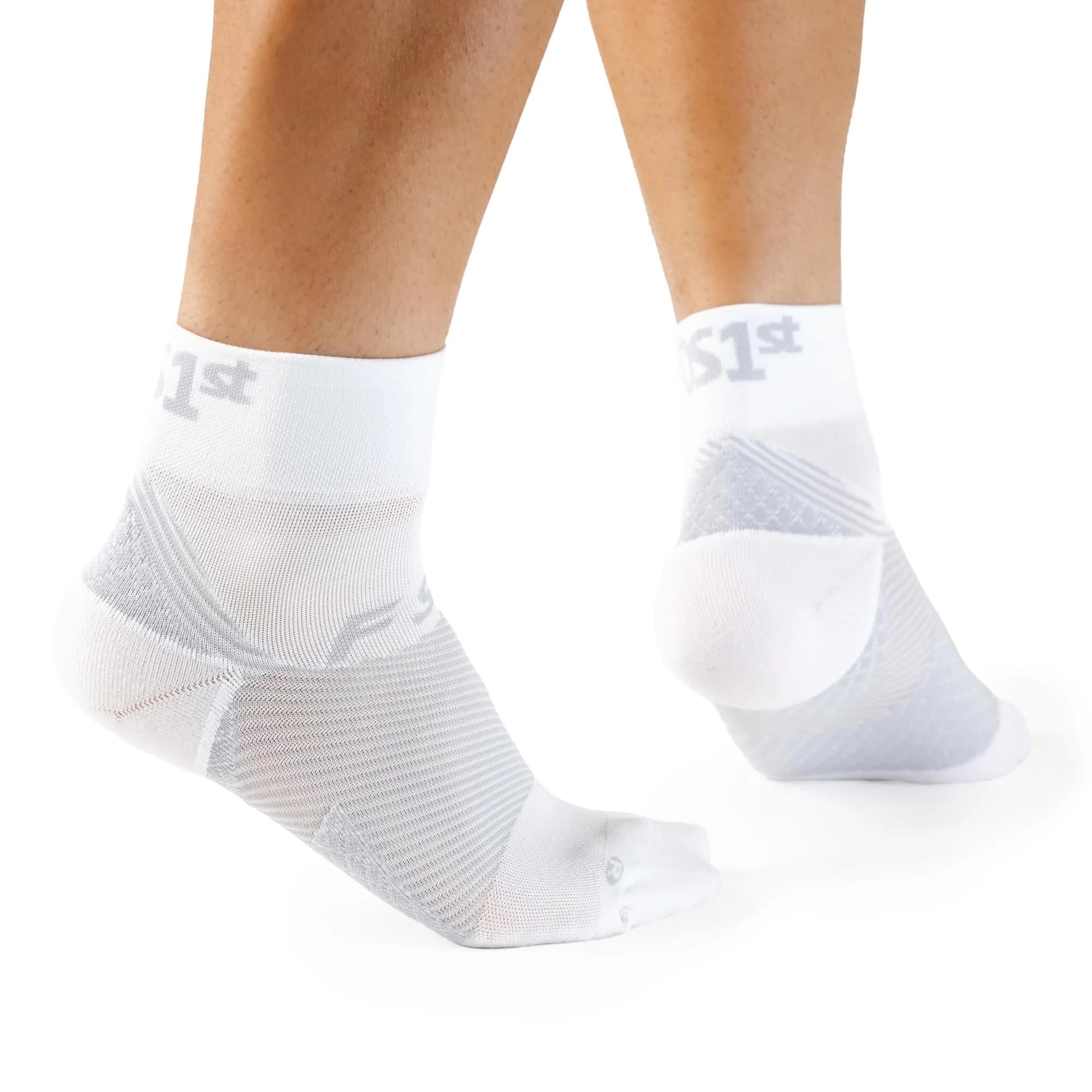 OrthoSleeve FS4 Orthotic Socks for Plantar Fasciitis Relief, Large | Medical Grade Compression — White Qtr Crew / Large