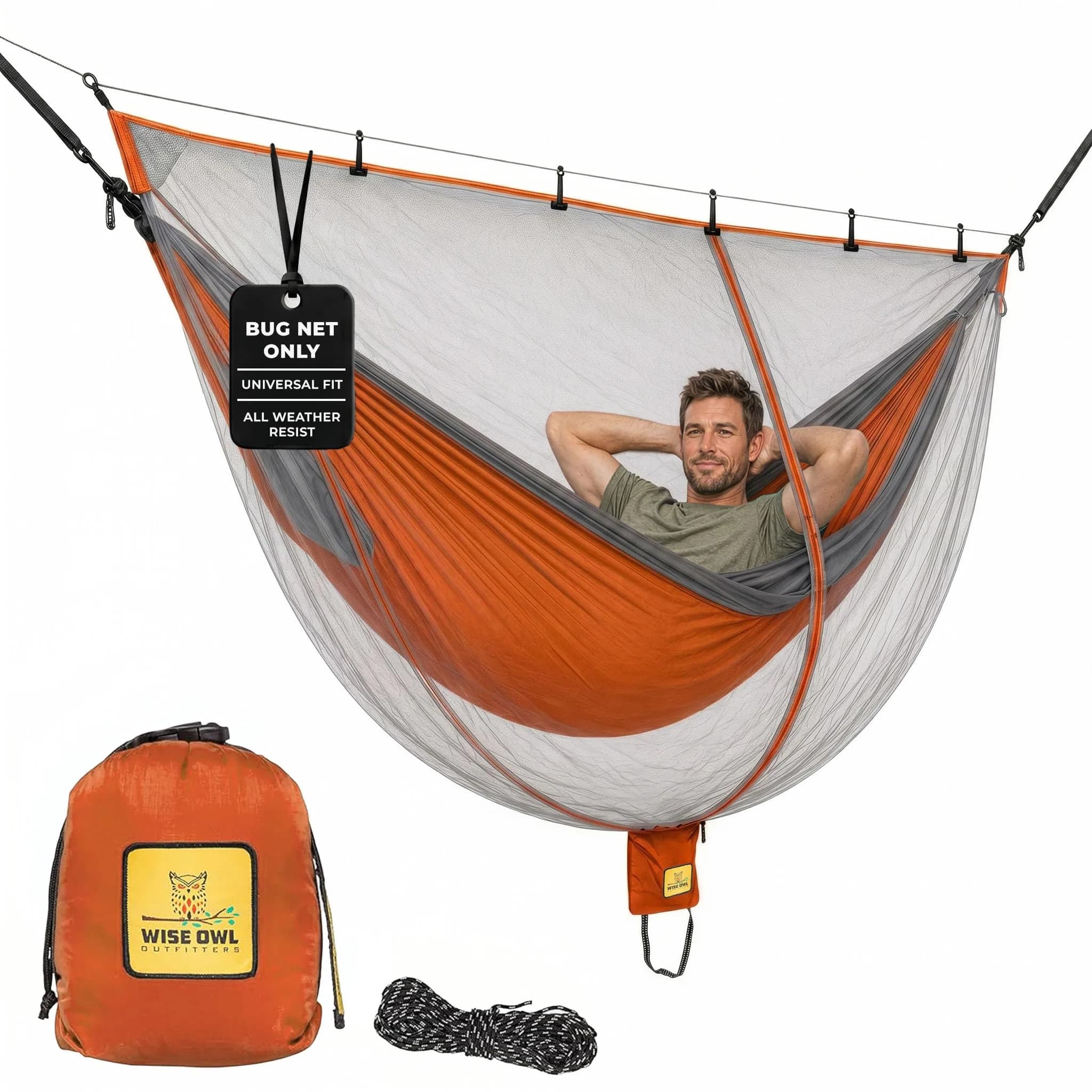 Wise Owl Outfitters SnugNet Hammock Bug Net - Mesh Insect Shield for Camping & Backpacking, Black/Orange | Full Coverage, Ultralight (100-120 chars)