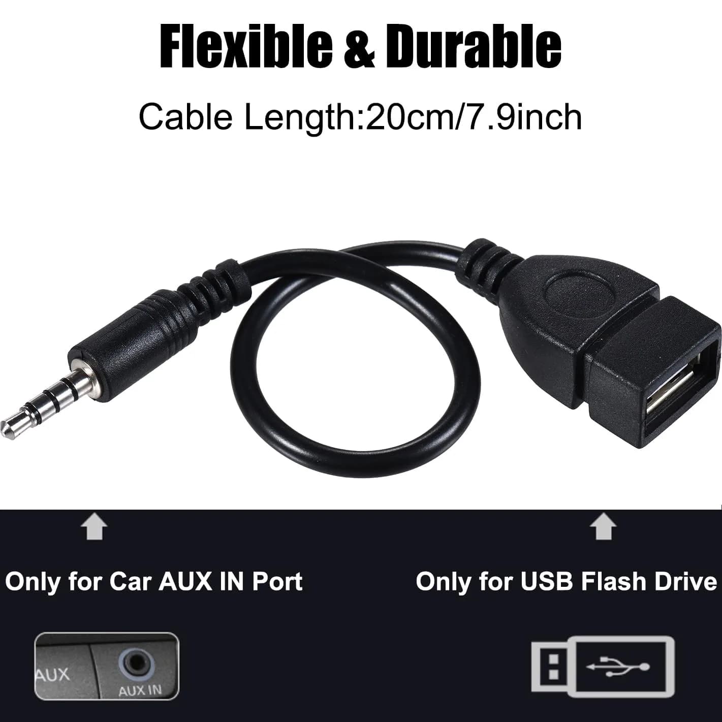 Warmstor 3.5mm AUX to USB 2.0 Female OTG Adapter Cable 20cm (7.9 inch) | Play Music from U-Disk in Your Car - view 6