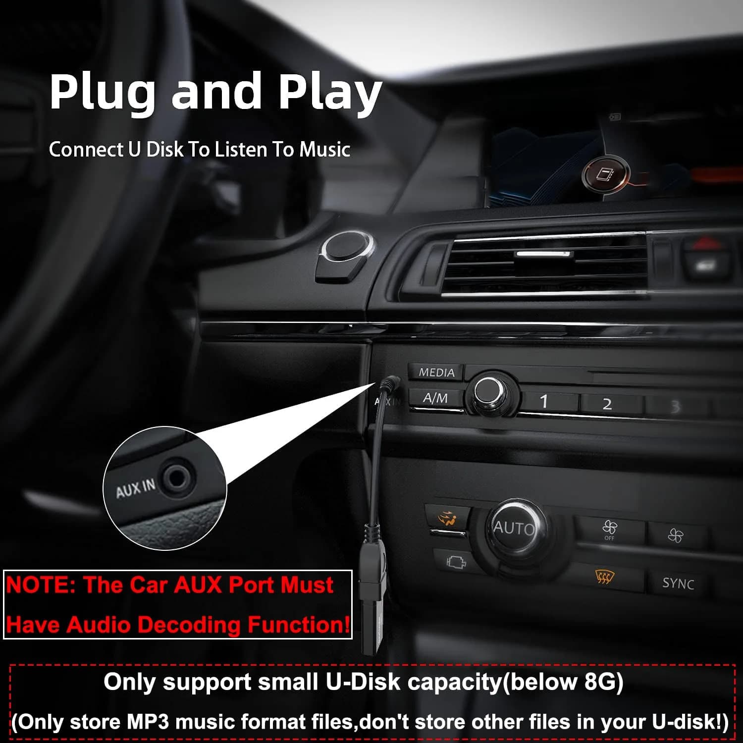 Warmstor 3.5mm AUX to USB 2.0 Female OTG Adapter Cable 20cm (7.9 inch) | Play Music from U-Disk in Your Car - view 2