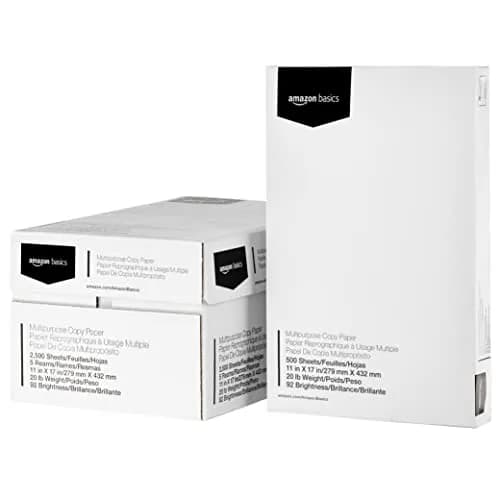 Amazon Basics Multipurpose Copy Printer Paper 11 x 17 Inches 2.27 kg (5 lb) | 92 Bright White, Acid-Free, 2500 Sheets thumbnail 1