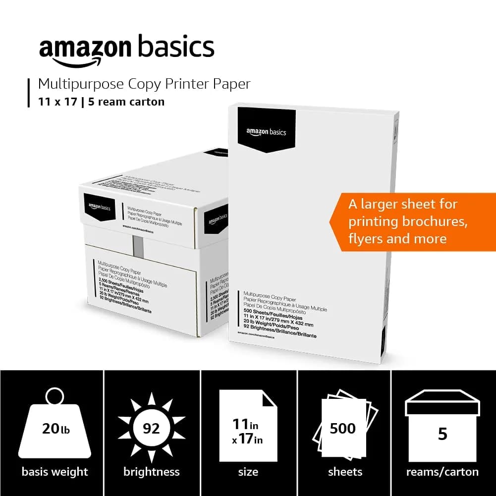 Amazon Basics Multipurpose Copy Printer Paper 11 x 17 Inches 2.27 kg (5 lb) | 92 Bright White, Acid-Free, 2500 Sheets - view 4